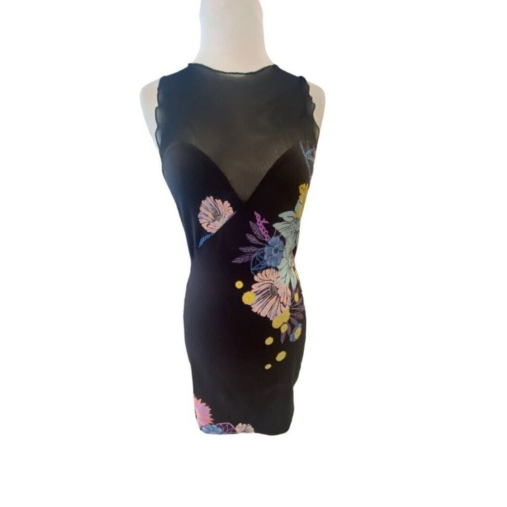 Small Intimately Free People Ikebana Black Floral Bodycon Dress
